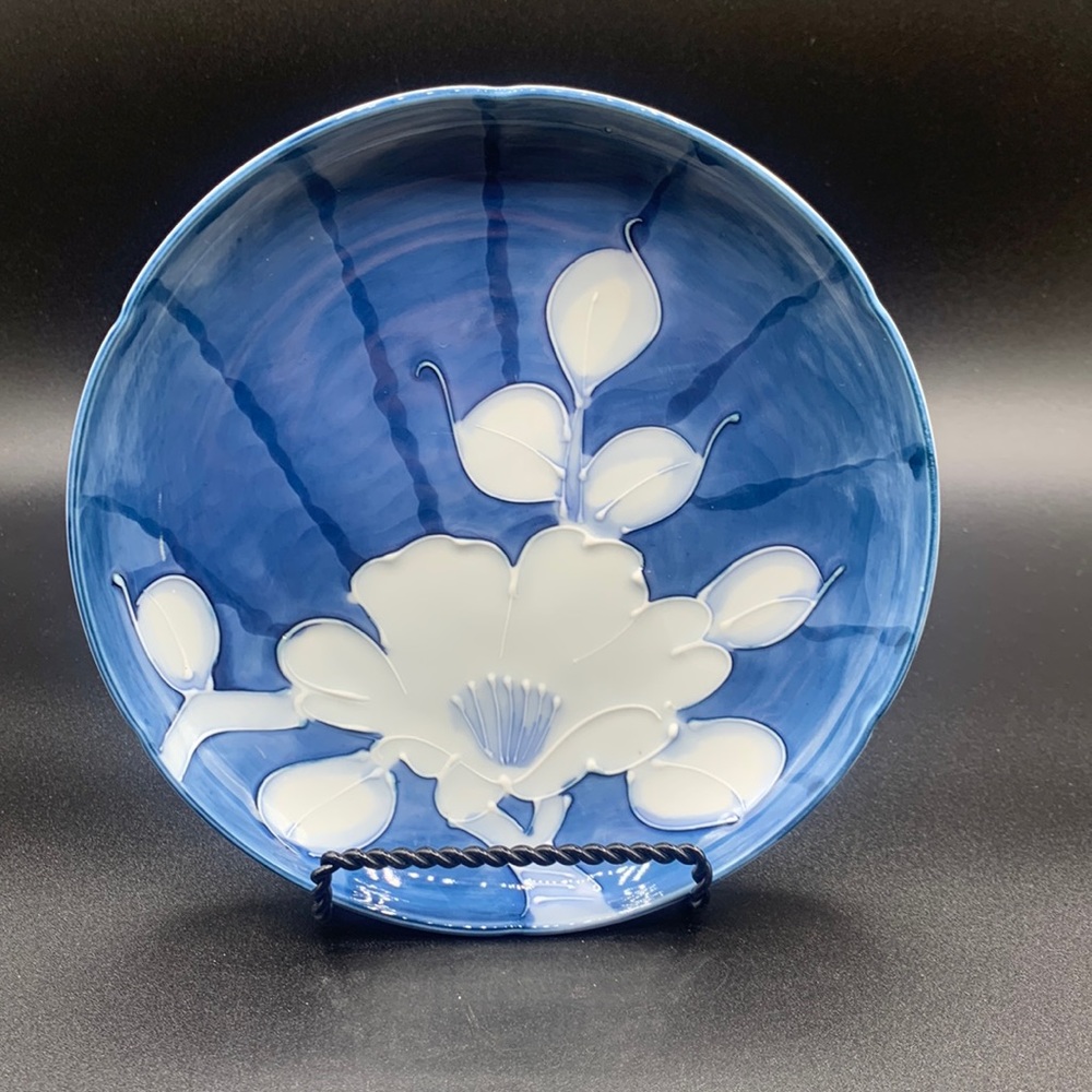 Vintage Fitz & Floyd Japan Replacement Blue Plate Dish Camellia Folkart Pattern